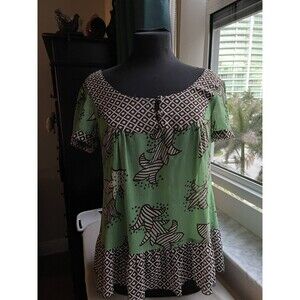 Coco and Chase Women Brown Green Short Sleeve Blouse S